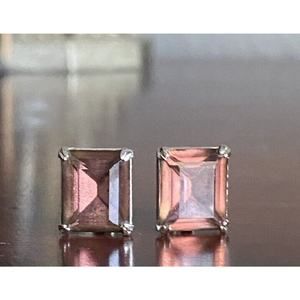 Vintage Emerald Cut Amethyst Glass Earrings Large Purple Foil Back Art Deco